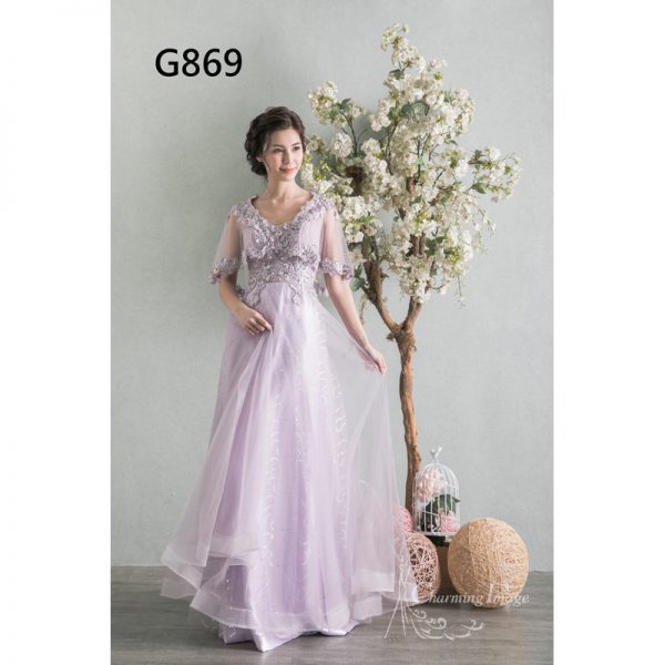 粉紫斗篷上衣紗裙晚裝 G869