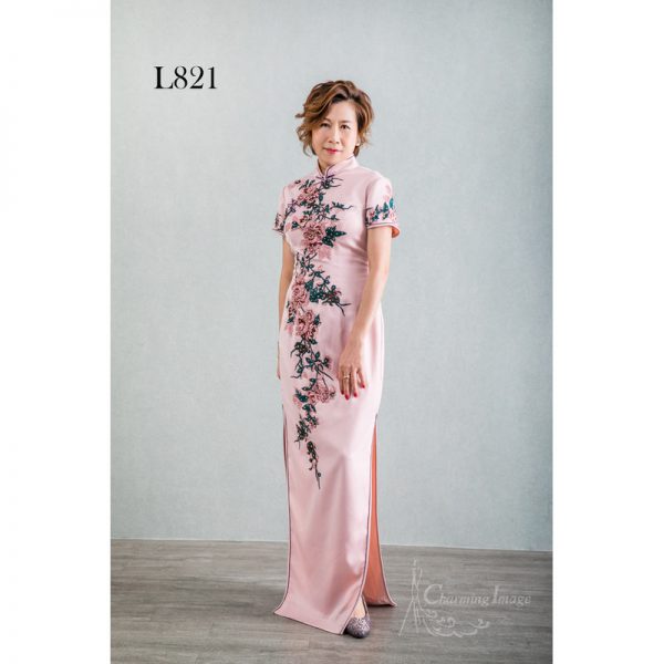 粉紅短袖旗袍主婚人禮服 L821