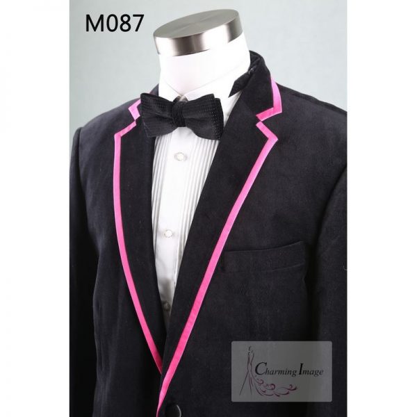 黑色粉紅領男士禮服 M091