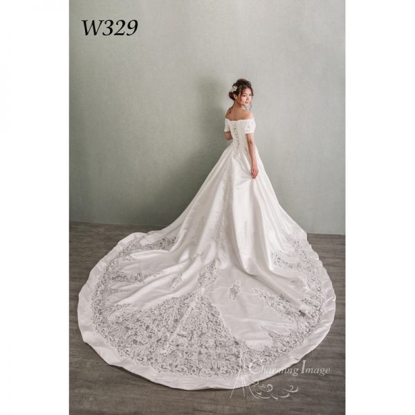 復古修腰緞面Lace婚紗 W329