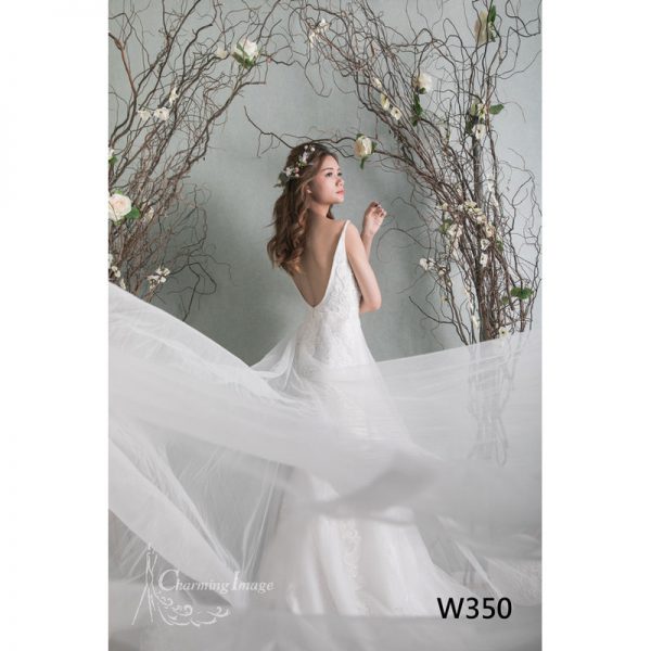 吊帶V領Lace植物刺繡婚紗 W350